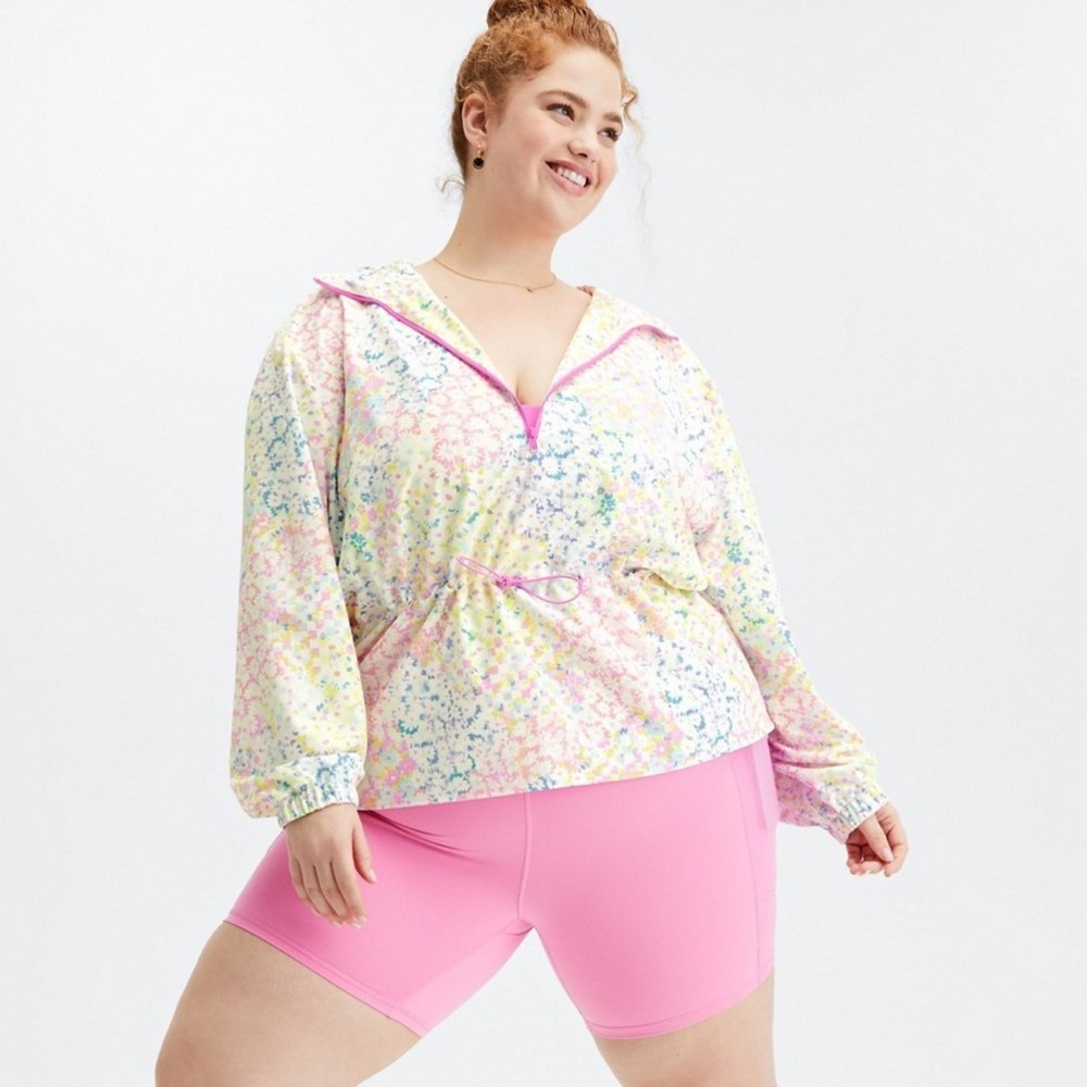 Fabletics Pastel Floral Windbreaker with Pink Trim